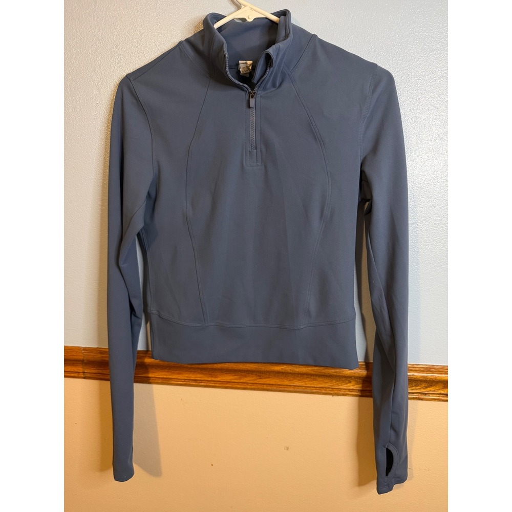 90 Degree by Reflex Womens Slate Blue Quarter Zip Cropped Active Top Small